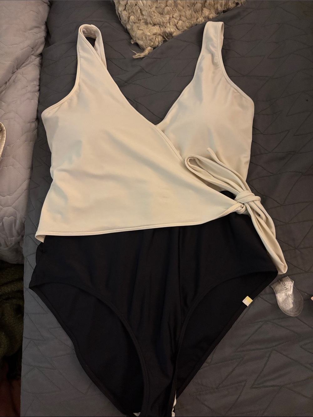 summersalt Two-Tone Wrap One-Piece Swimsuit in Cream and Black